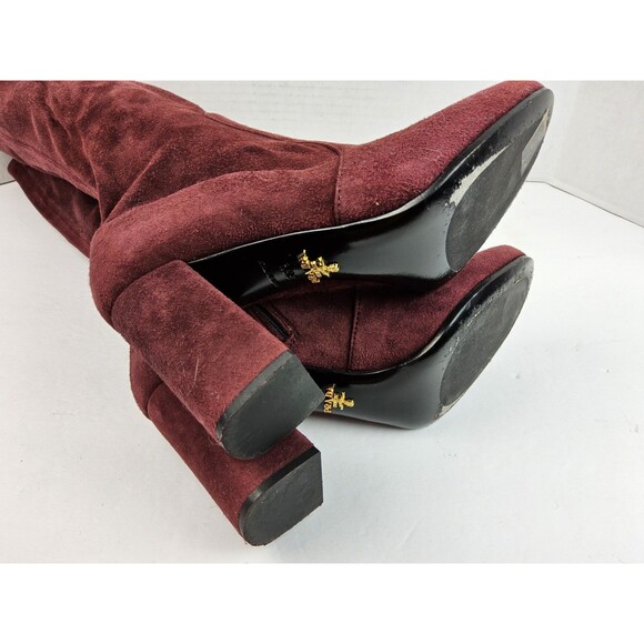 Prada Leather Suede Knee High Heeled Boots Size 36.5 - Picture 10 of 12